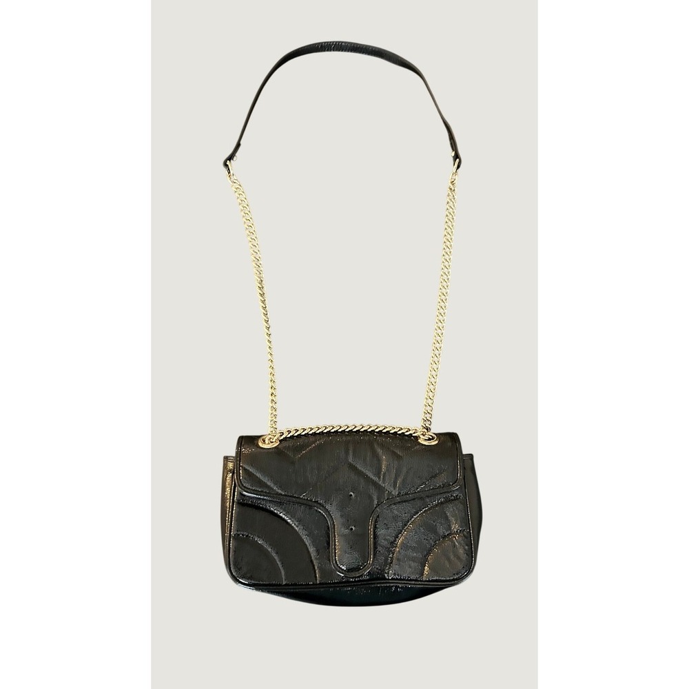 Patent Leather Quilted Shoulder Bag Womens Small Black Good Chain Strap